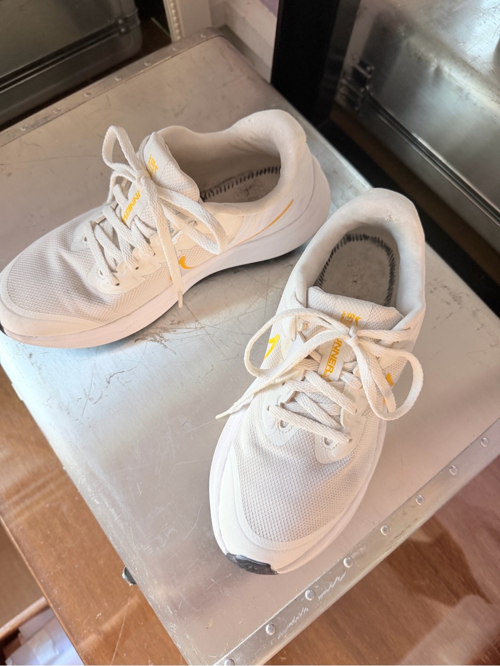 SZ 4Y Nike White Sneakers with Orange Swoosh - Picture 7 of 11